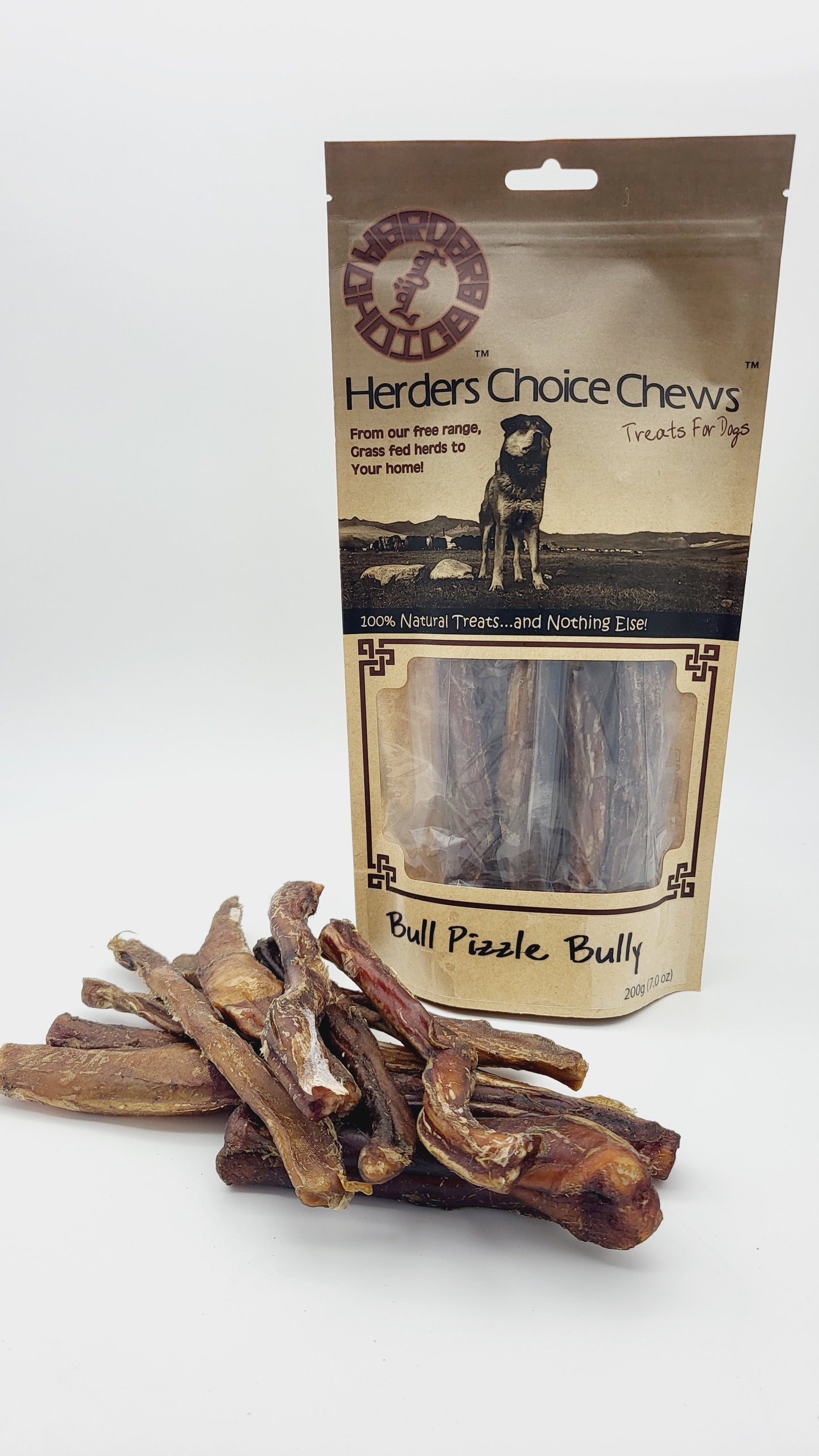 Herders Choice Bully Stick Bull Pizzle 3.5 oz (100g) POS - Mongolian Chews