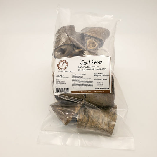 Herders Choice Chews Dried Goat Horns for Mini and small dogs only  Square Cut  1 Lbs.  POS - Mongolian Chews