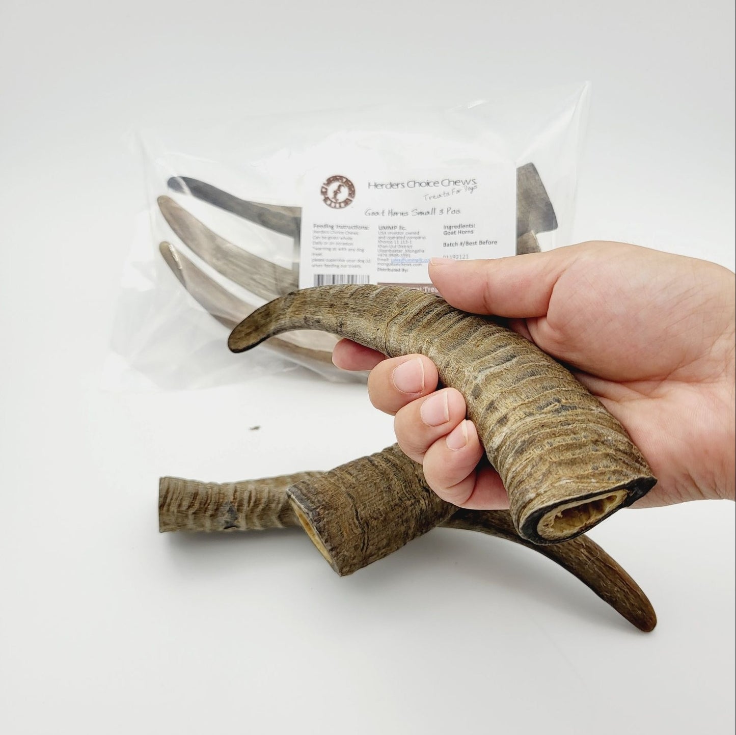 Herders Choice Chews Dried Goat Horns Small 3pcs. Retail - Mongolian Chews