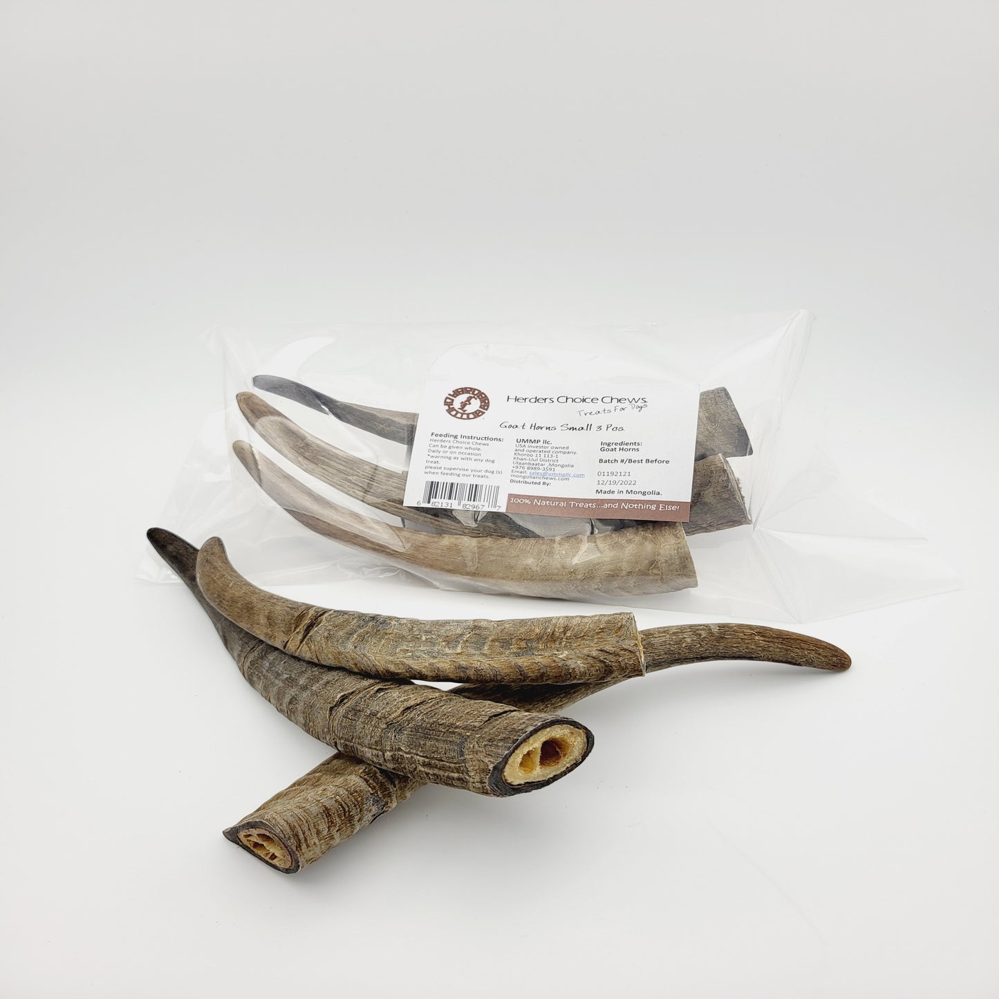 Herders Choice Chews Dried Goat Horns Small 3pcs. Retail - Mongolian Chews