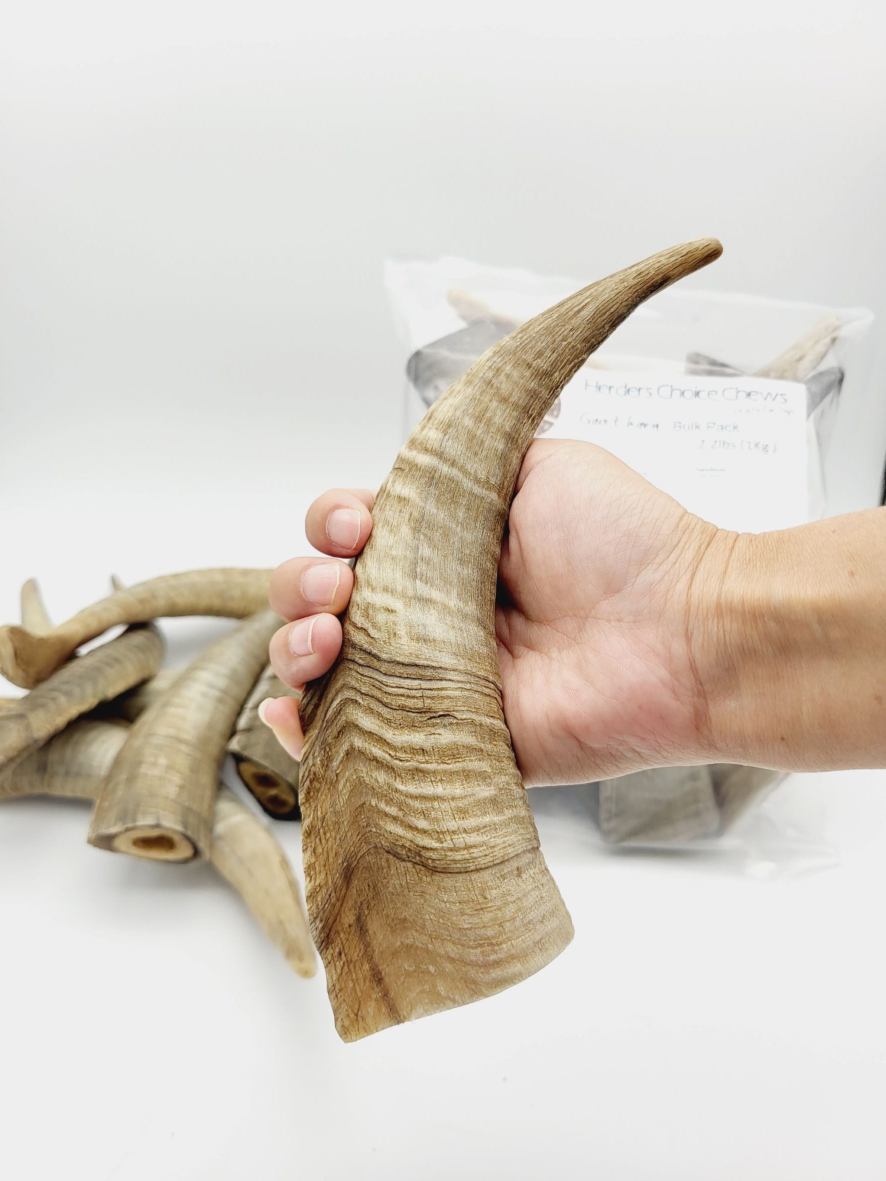 Herders Choice Chews Dried Goat Horns bulk pack 2.2 lb. (1kg)  Retail - Mongolian Chews