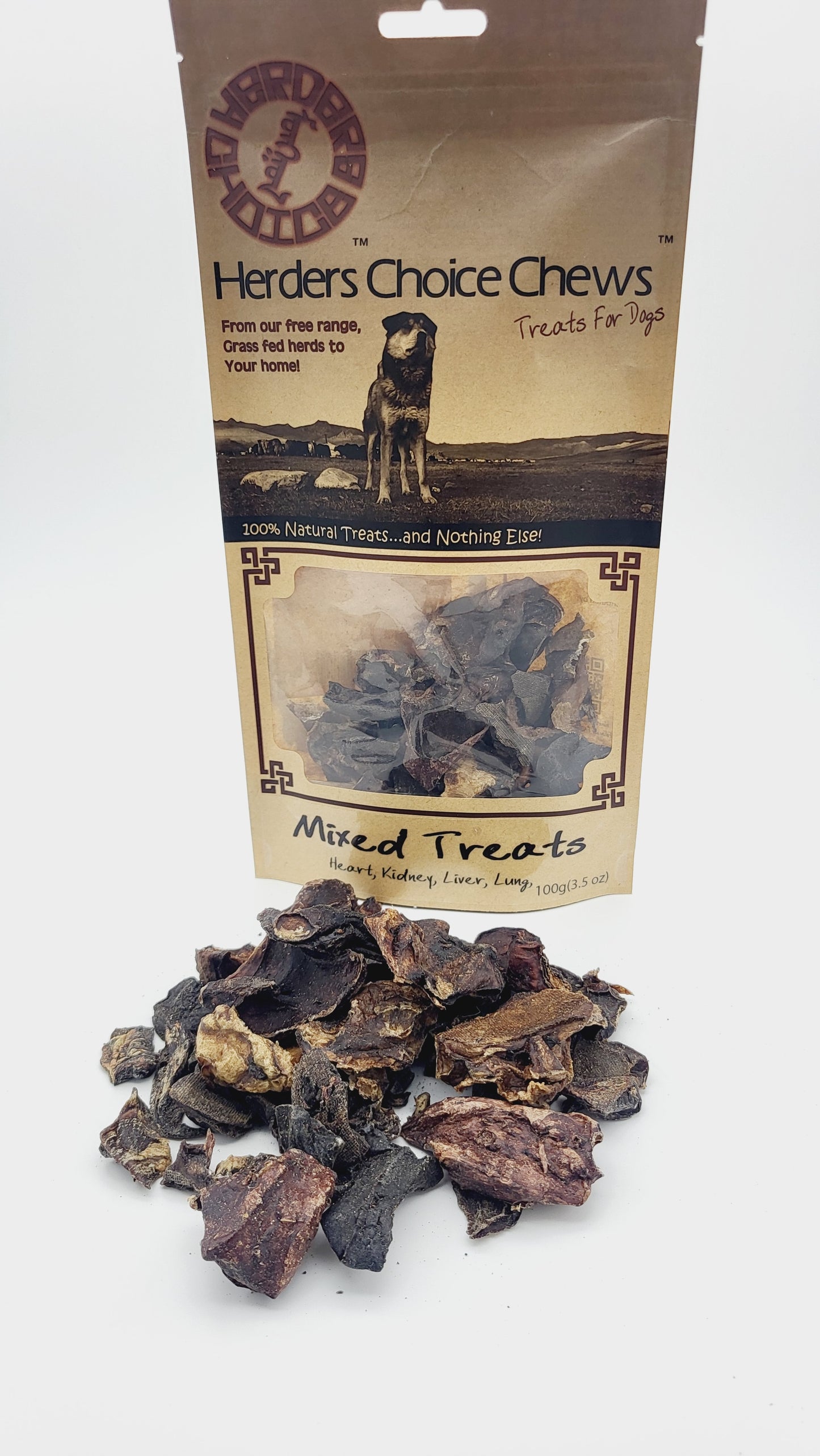 100g 3.5oz Herders Choice Chews 4x Organ Meat Liver Lung Heart Kidney Trainer Retail - Mongolian Chews