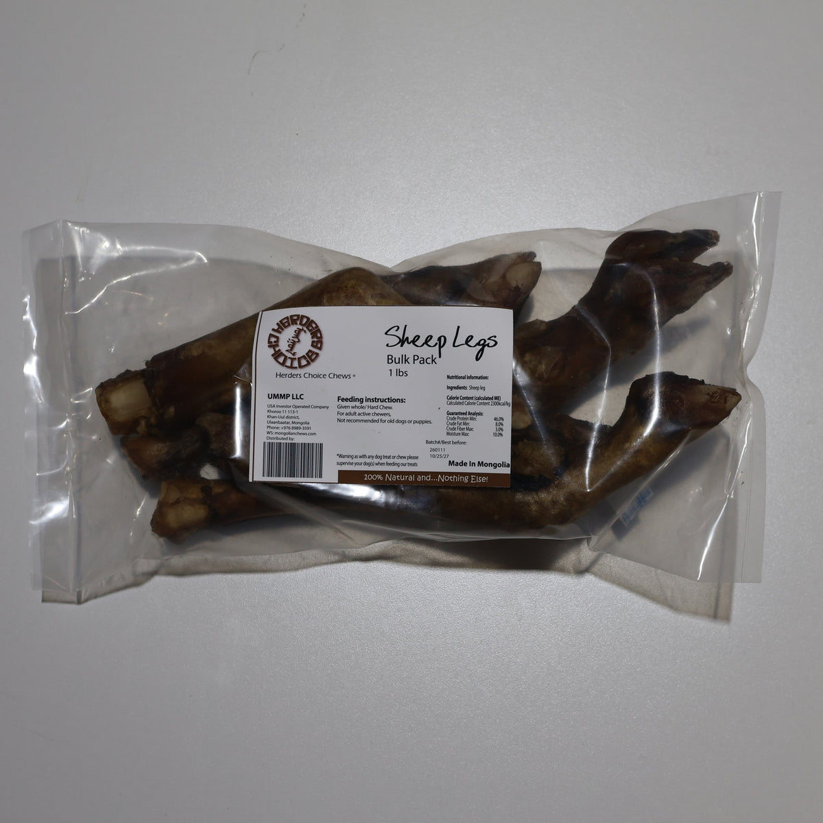 Herders Choice Chews Dried Sheep Legs bulk pack 1Lb.  Retail - Mongolian Chews
