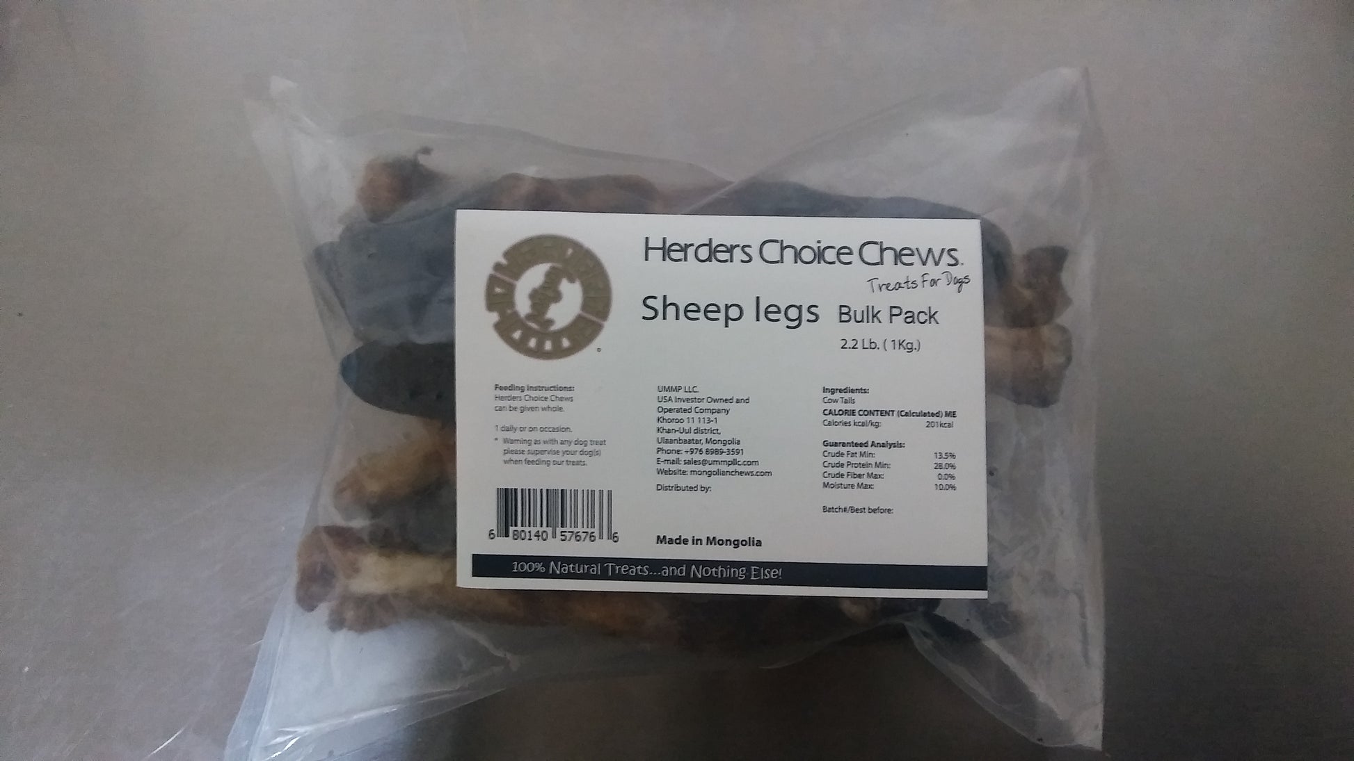 Herders Choice Chews Dried Sheep Legs bulk pack 2.2 lb. (1kg)  Retail - Mongolian Chews