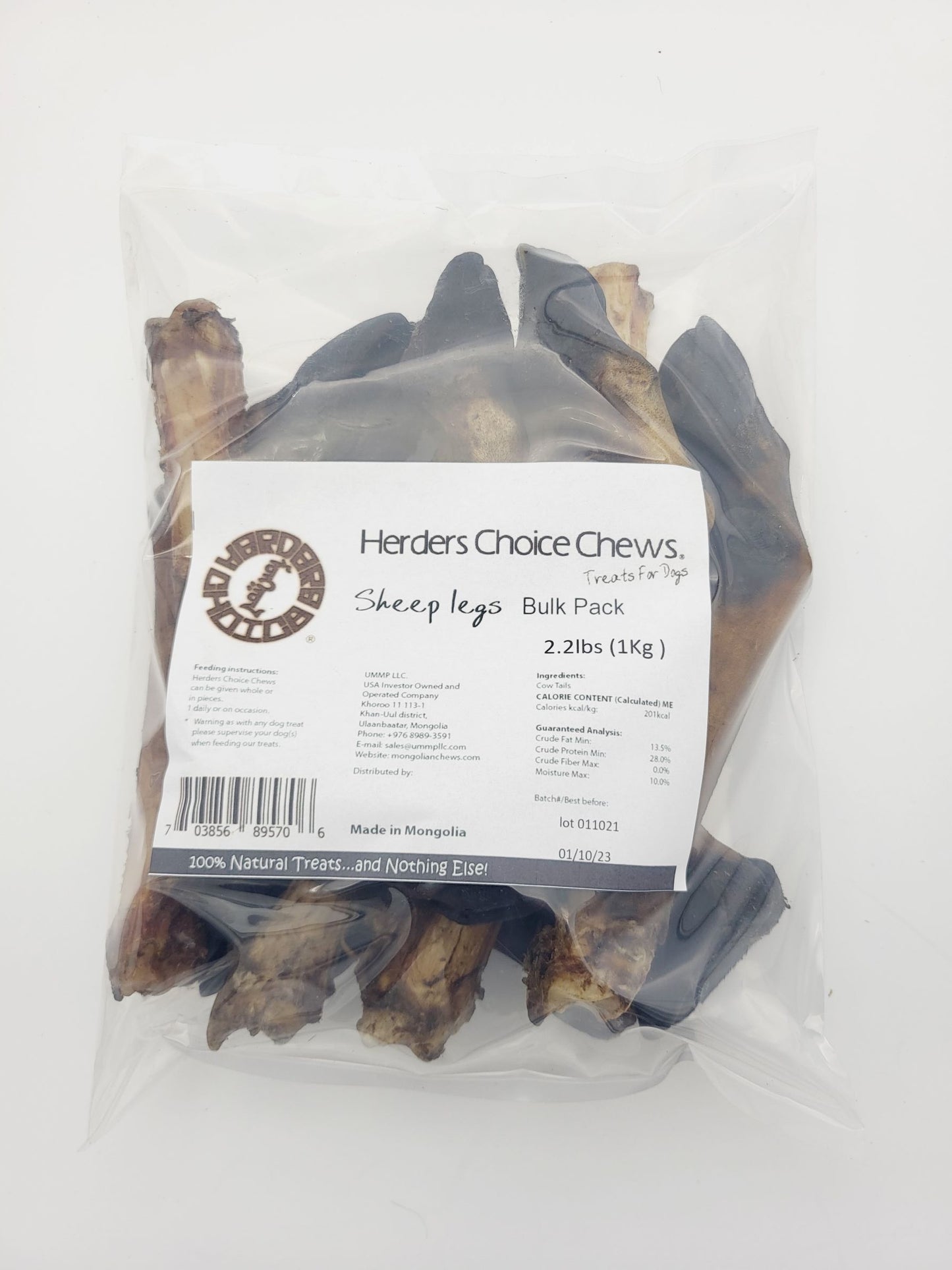 Herders Choice Chews Dried Sheep Legs bulk pack 2.2 lb. (1kg)  Retail - Mongolian Chews