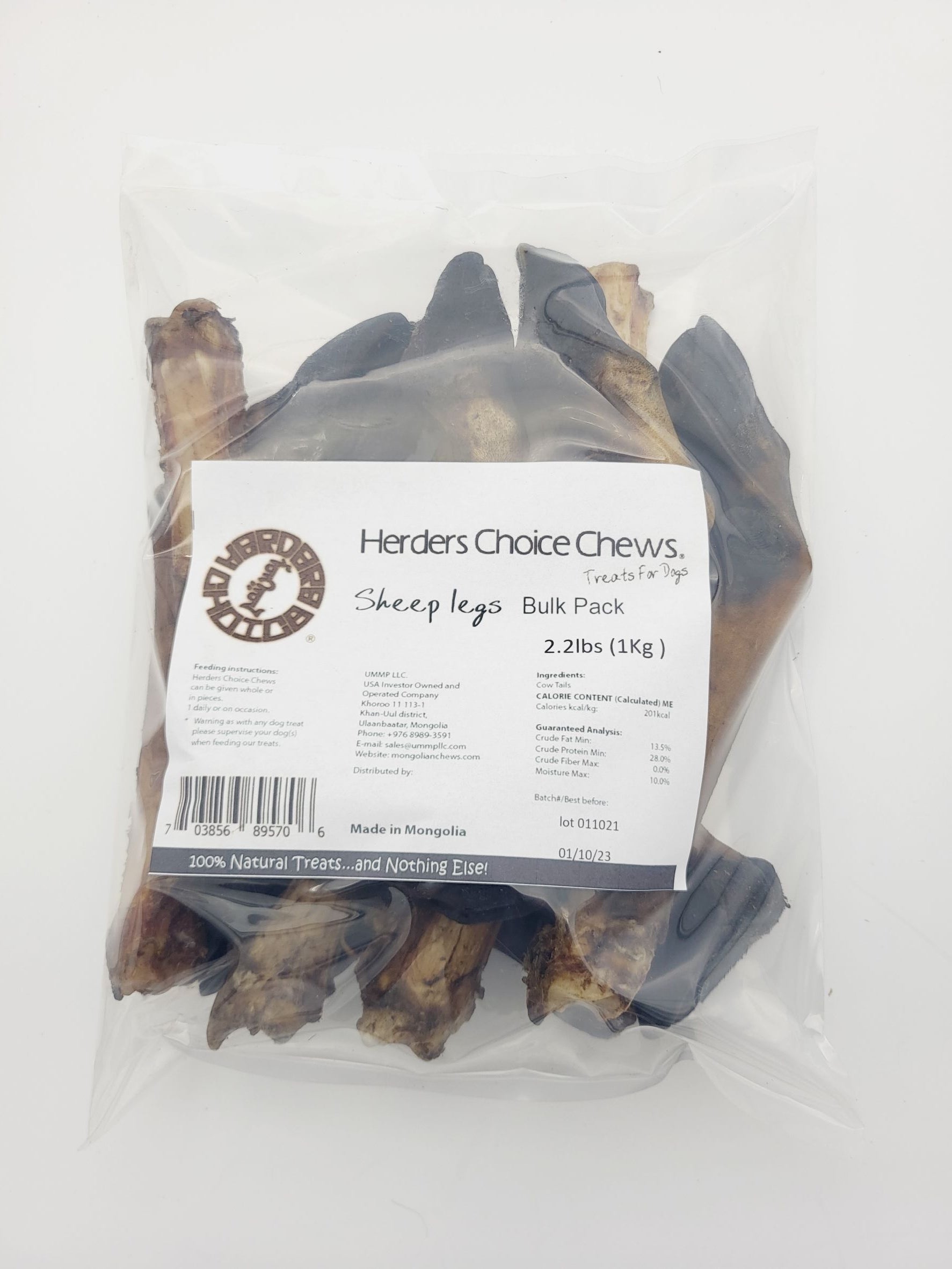 Herders Choice Chews Dried Sheep Legs bulk pack 2.2 lb. (1kg)  Retail - Mongolian Chews