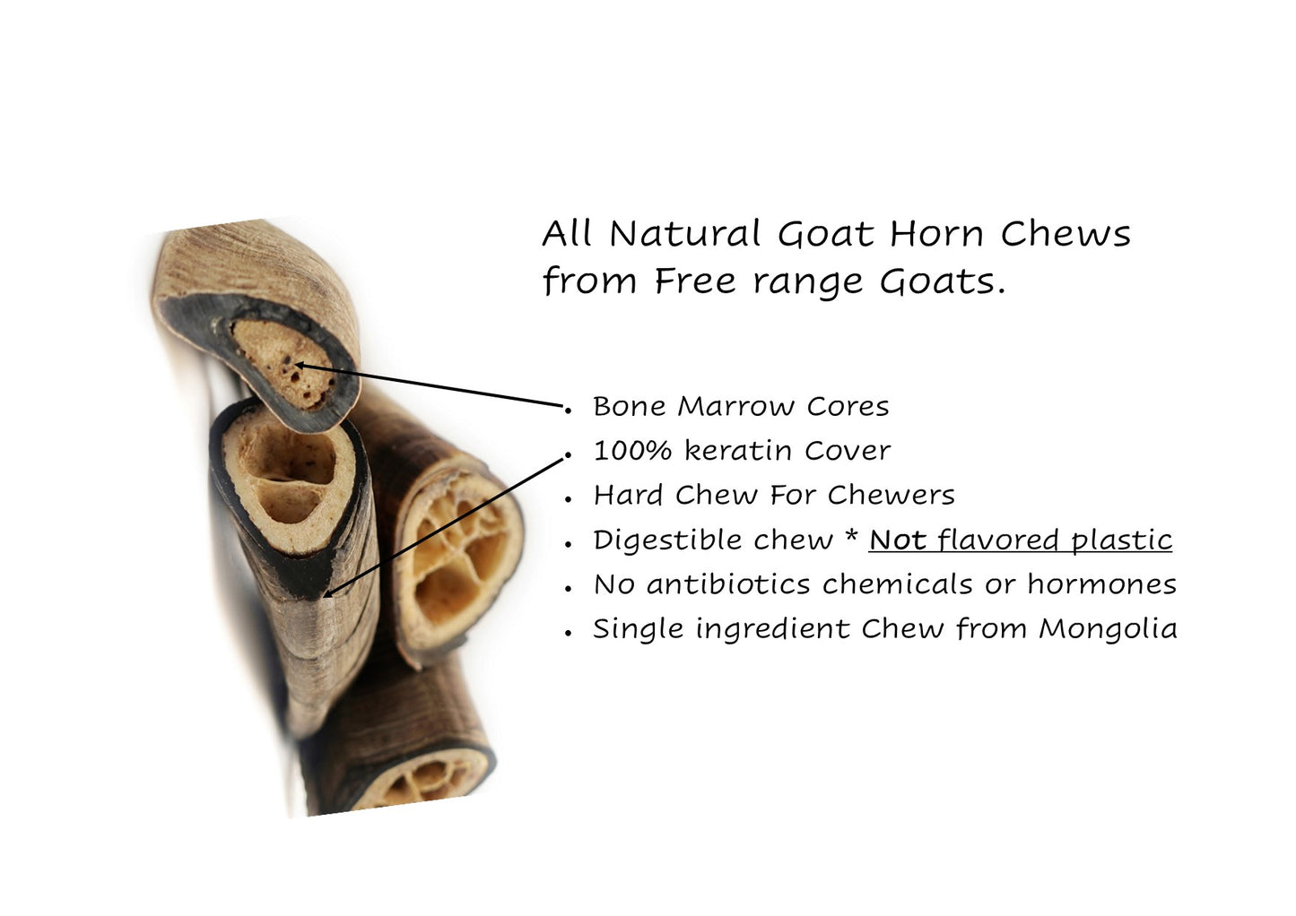 Herders Choice Chews Dried Goat Horns bulk pack 2.2 lb. (1kg)  Retail - Mongolian Chews